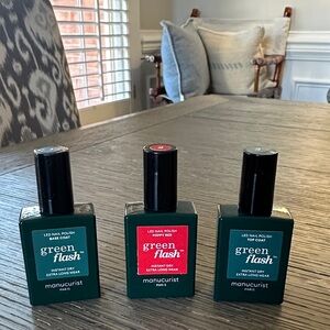 Manicurist gel nail trio, base and top coat, and color - poppy red